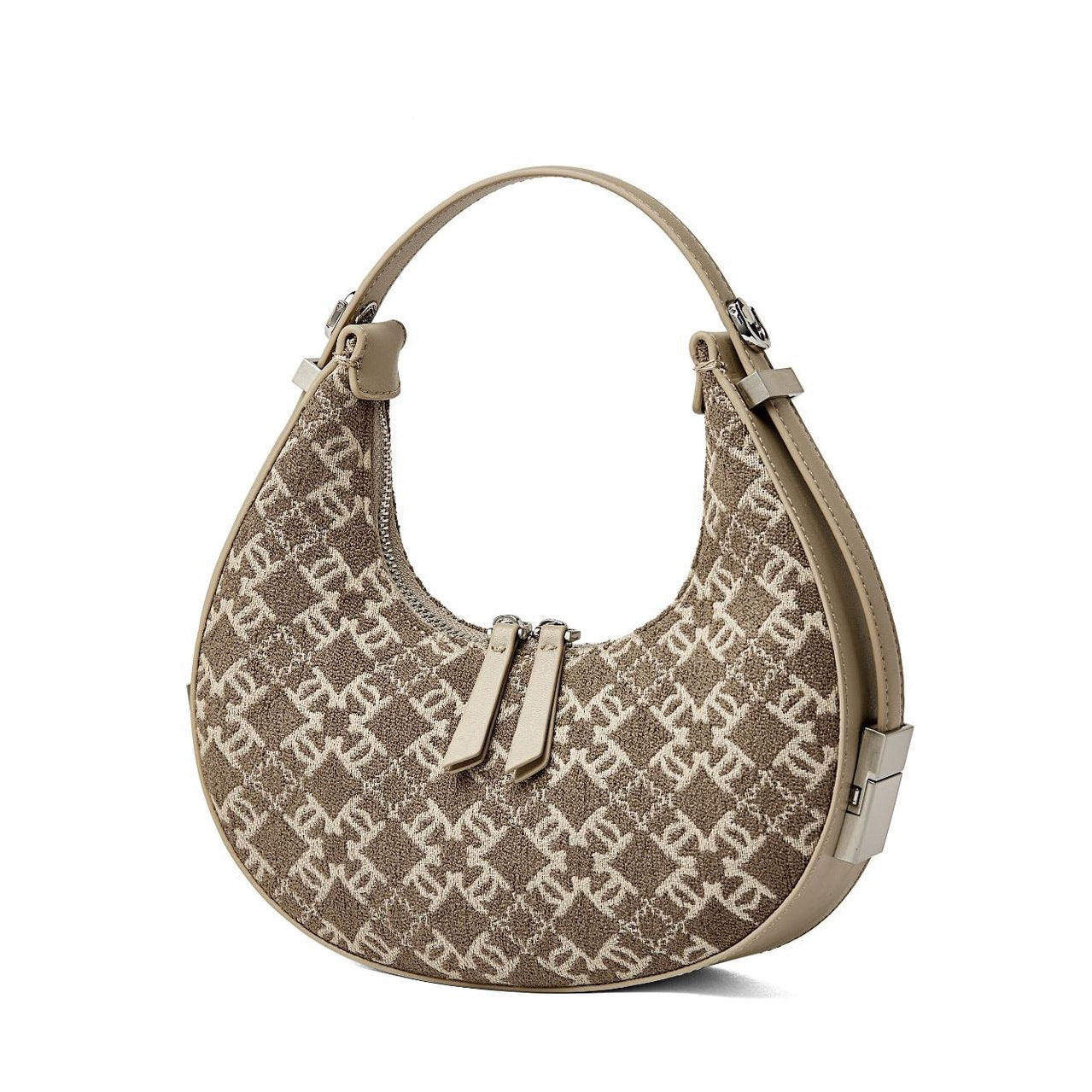 Woolen canvas monogram hobo shoulder bag in neutral beige