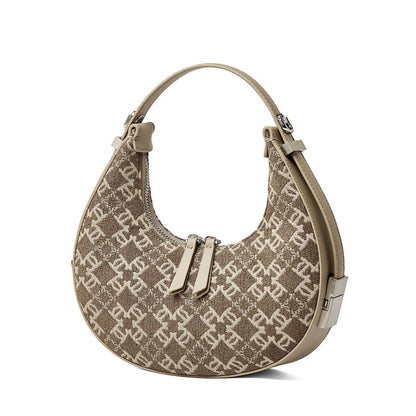 Woolen canvas monogram hobo shoulder bag in neutral beige