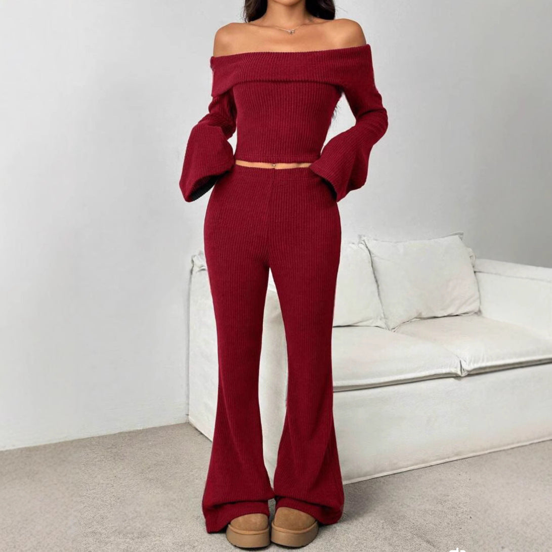 Off-neck Long-sleeve Knit Set