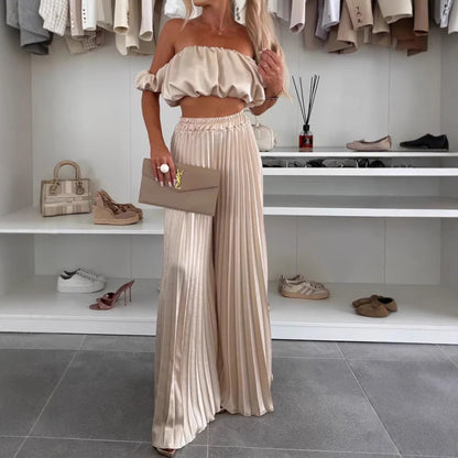 Satin Tube Top Leg Pants Set