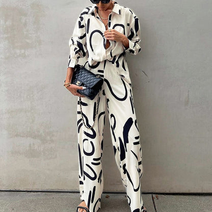 Printed Long  Wide-Pants Two-piece Set