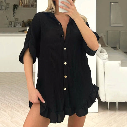 Pleated Loose Casual Shorts Set