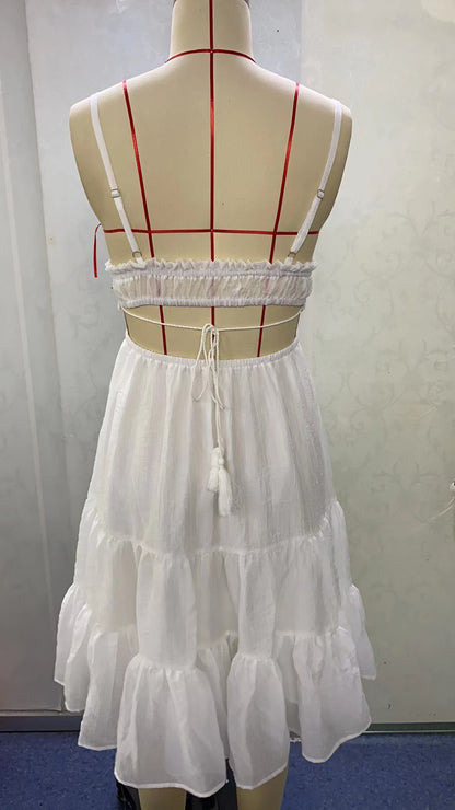 Sling Hollow Out Tied Backless Dress