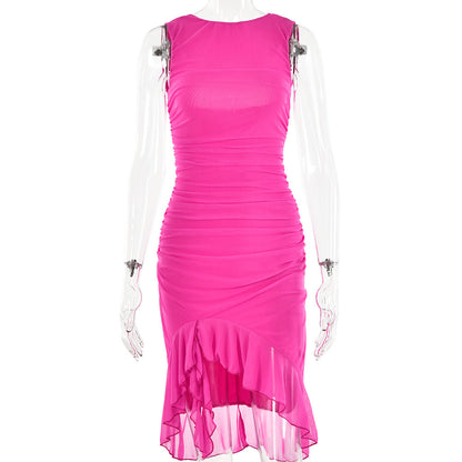Slim Ruffled Sleeveless Dress