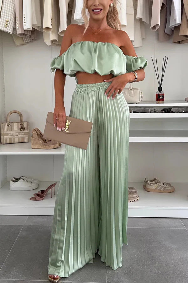 Satin Tube Top Leg Pants Set