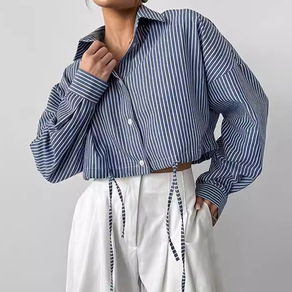 Long Sleeve Cropped Striped Shirt