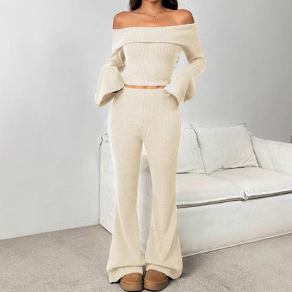 Off-neck Long-sleeve Knit Set