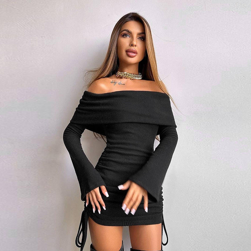 Off-shoulder Drawstring Dress