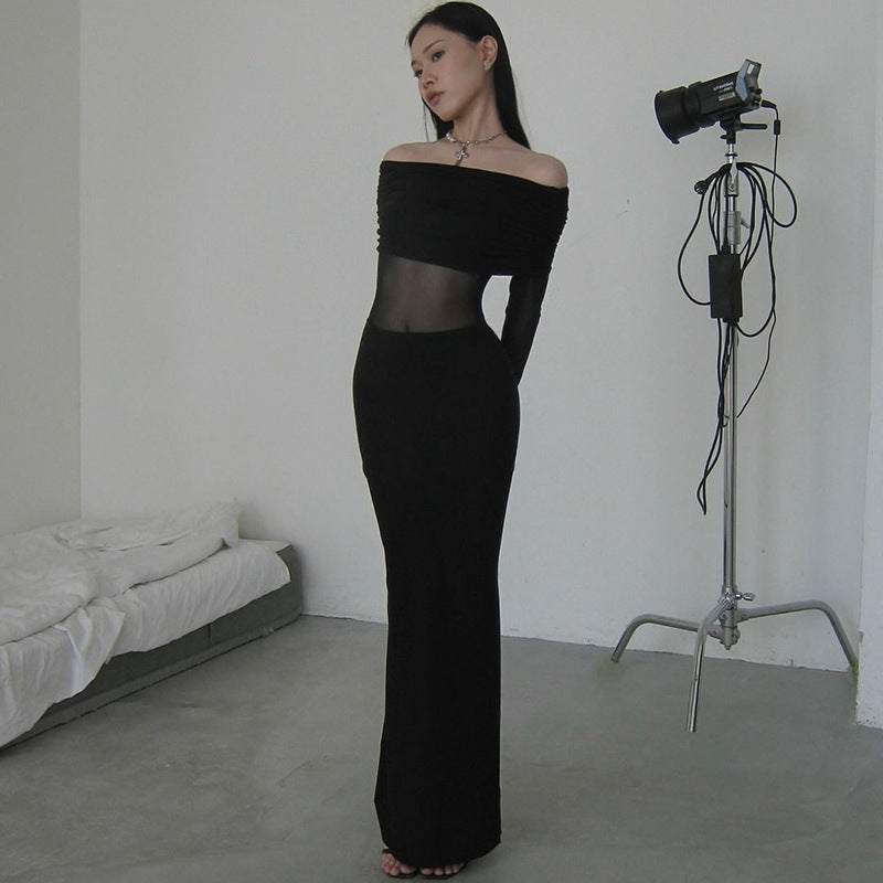 Off-shoulder Mesh See-through Dress