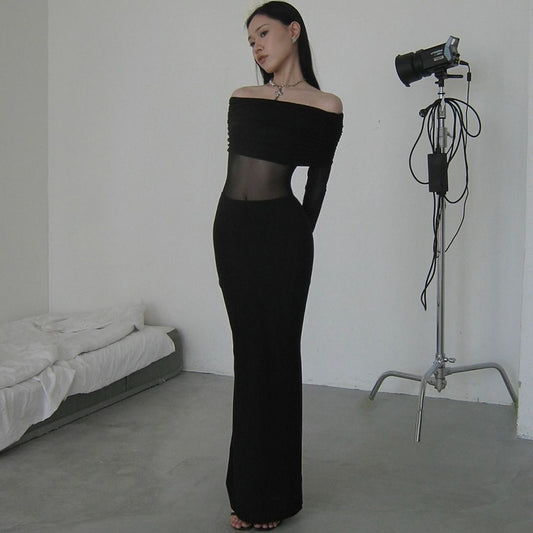 Off-shoulder Mesh See-through Dress