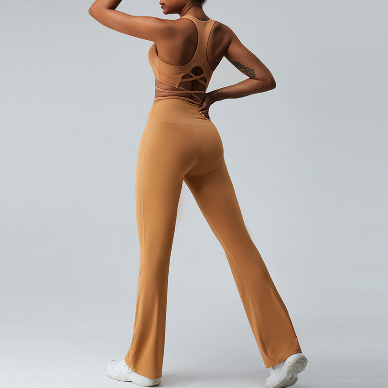 Criss Cross Thin Strap Tank-top With Yoga Pants Suit