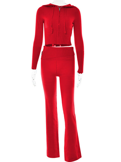 Hoodie Zip Knit Pants Set