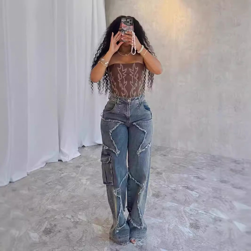 Fringed Burr Loose Straight Pants
