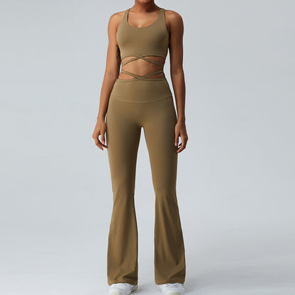 Criss Cross Thin Strap Tank-top With Yoga Pants Suit