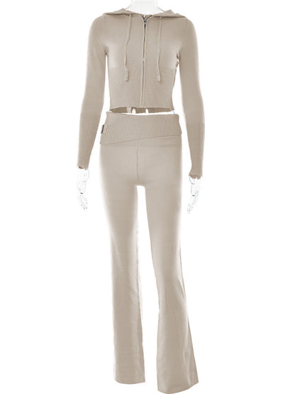 Hoodie Zip Knit Pants Set