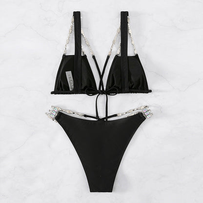 Rhinestone strappy bikini back top and bottom