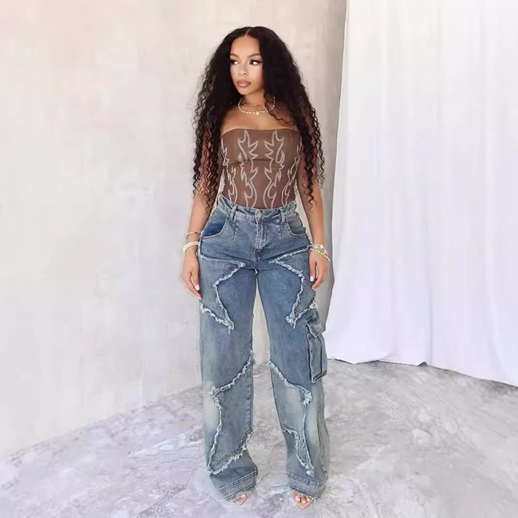 Fringed Burr Loose Straight Pants