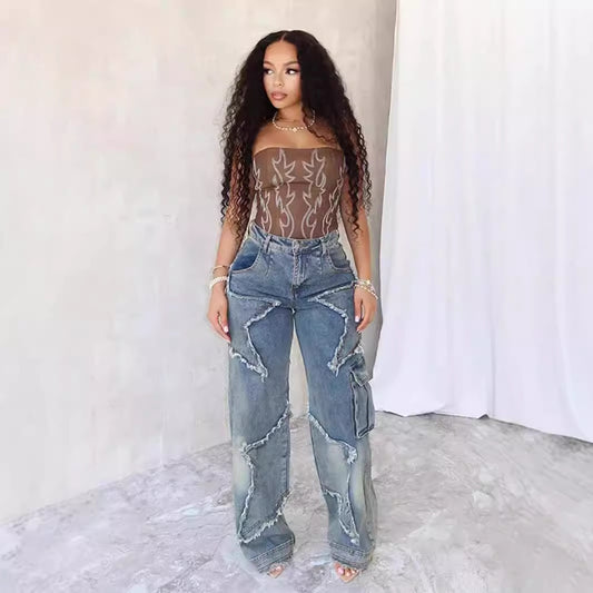 Fringed Burr Loose Straight Pants