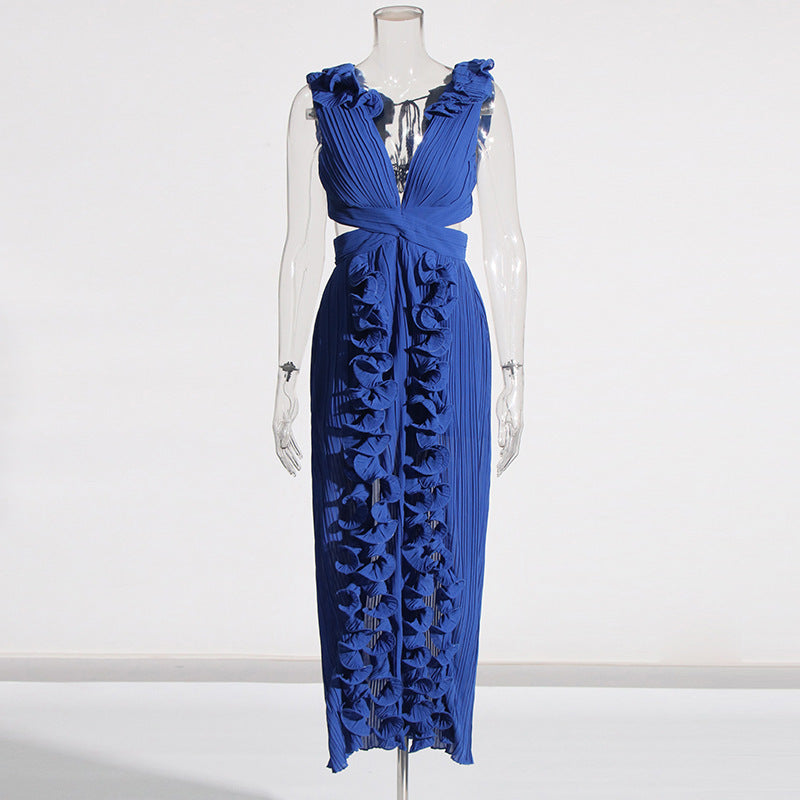Ruffled Pleated High Slit Dress