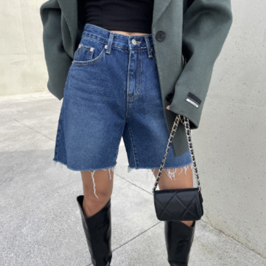 Washed Blue Simple Baggy Shorts