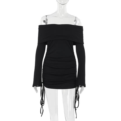 Off-shoulder Drawstring Dress