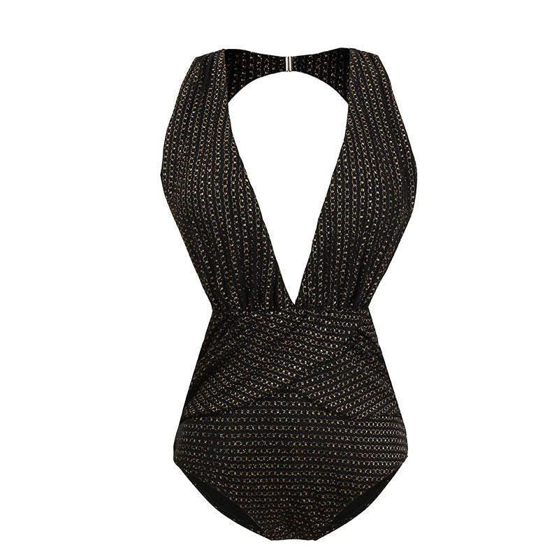 backless swimsuit front gold /black 