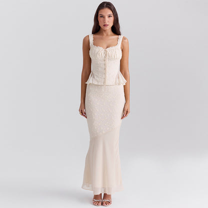 Lace Top Fishtail Skirt Set