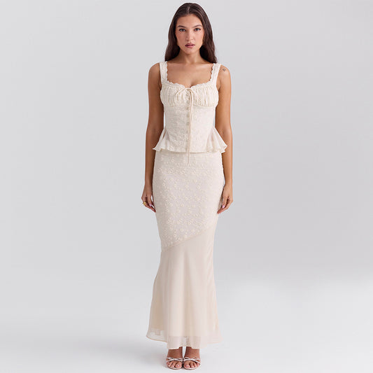 Lace Top Fishtail Skirt Set