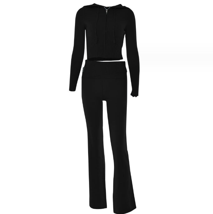 Hoodie Zip Knit Pants Set