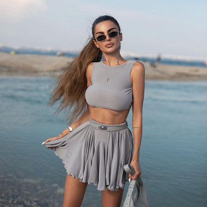 Backless Underwaist Skirt Casual Set