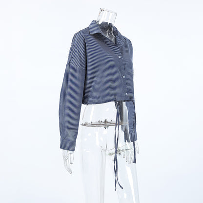 Long Sleeve Cropped Striped Shirt