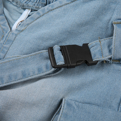 Cross Buckle V-shaped Denim Skirt