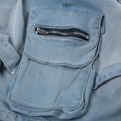 Cross Buckle V-shaped Denim Skirt