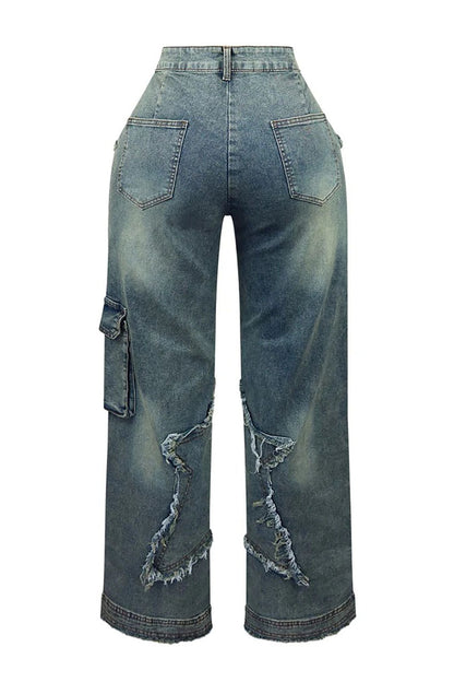 Fringed Burr Loose Straight Pants