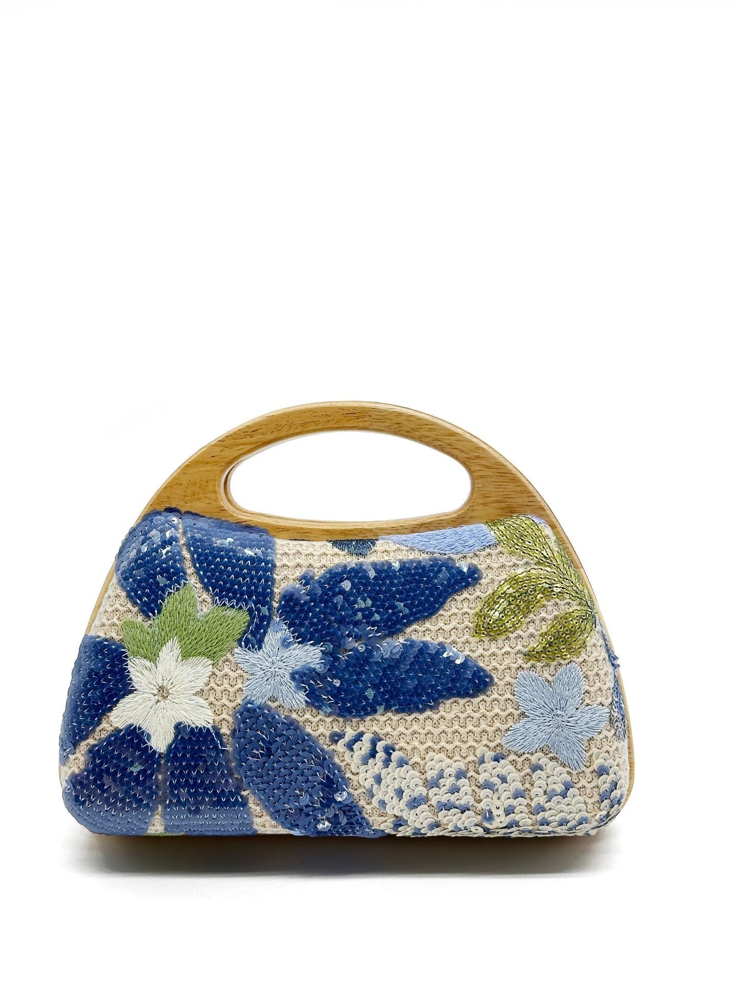 Wooden Handle Straw Sequins Handbag