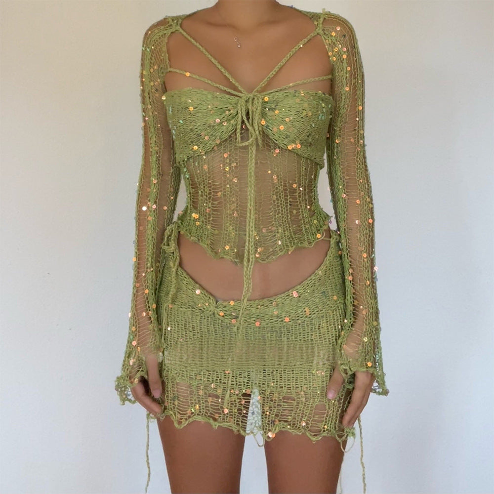 Knit Skirt Three-piece Set