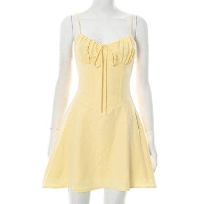 Sling Pleated Lace-up Desire Dress
