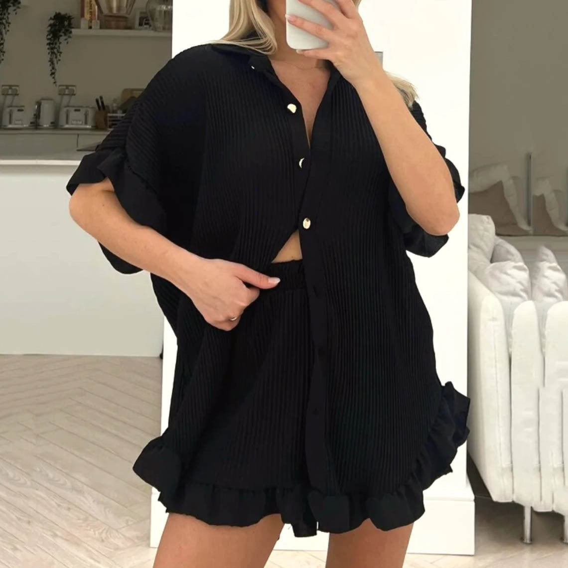 Pleated Loose Casual Shorts Set