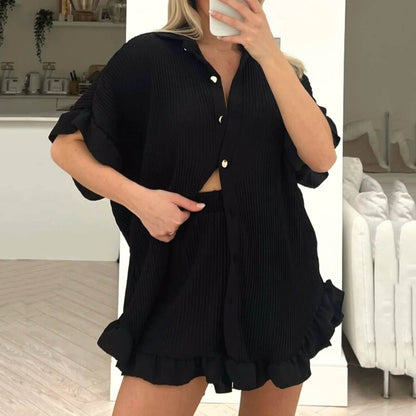Pleated Loose Casual Shorts Set