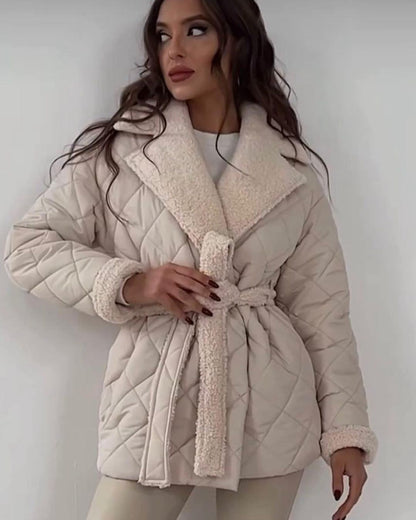 Lapel Faux Fur Waist-Tied Coat