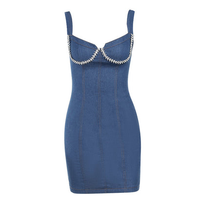 Denim Rhinestone Mini Dress