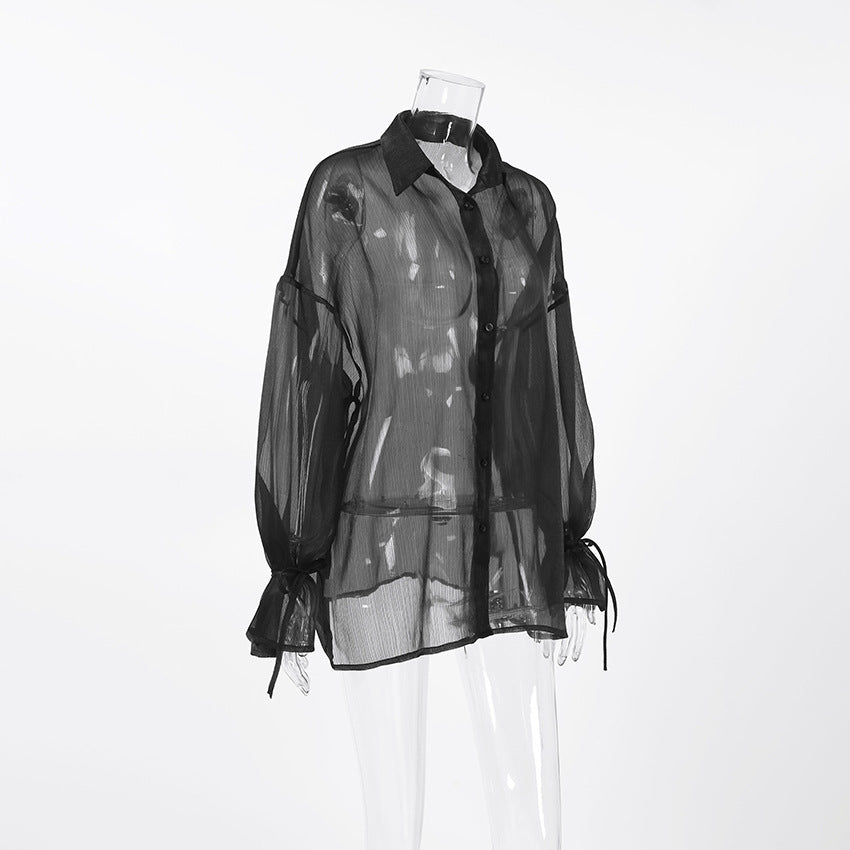 See-through Black Gauzy Shirt