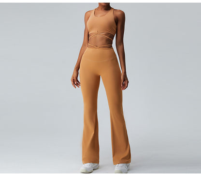 Criss Cross Thin Strap Tank-top With Yoga Pants Suit