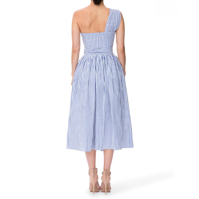 One Shoulder Striped Midi Dress