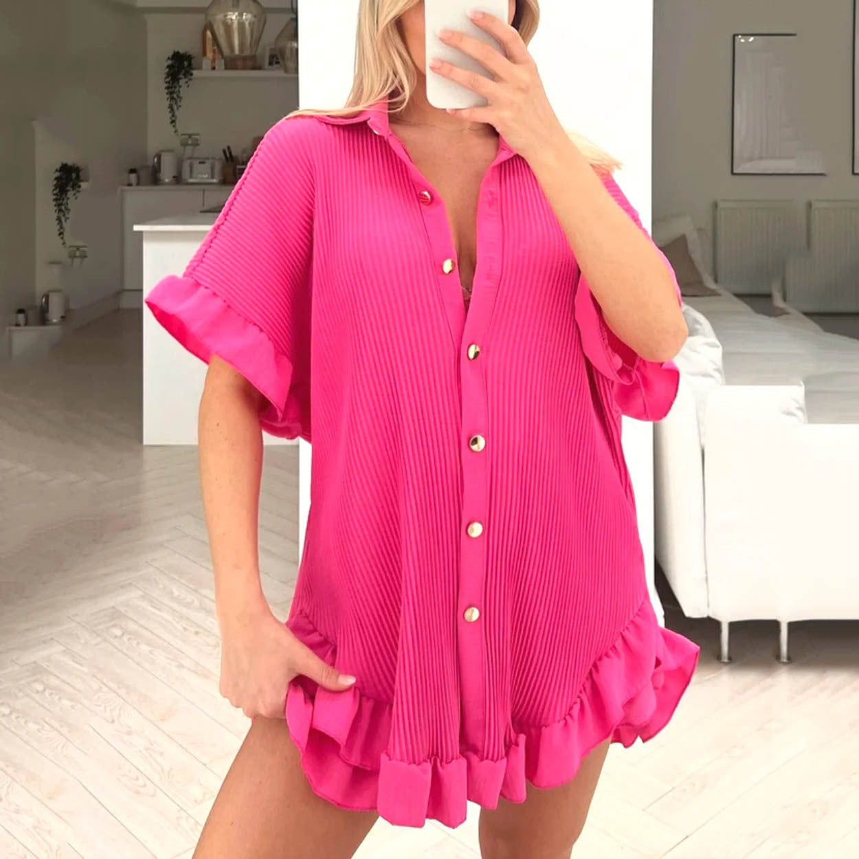 Pleated Loose Casual Shorts Set