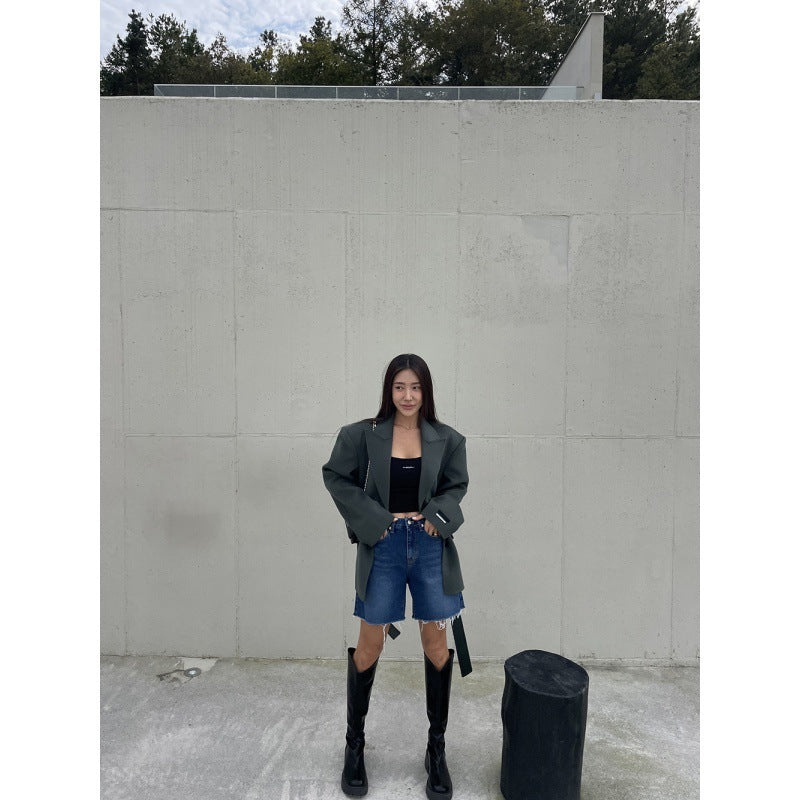 Washed Blue Simple Baggy Shorts
