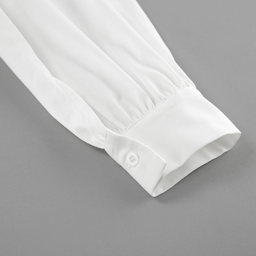 Cinched Pleated Long Sleeve Shirt