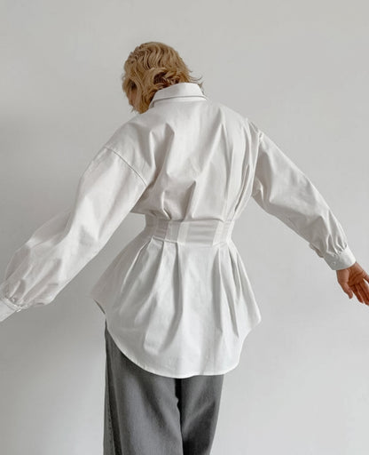 Cinched Pleated Long Sleeve Shirt