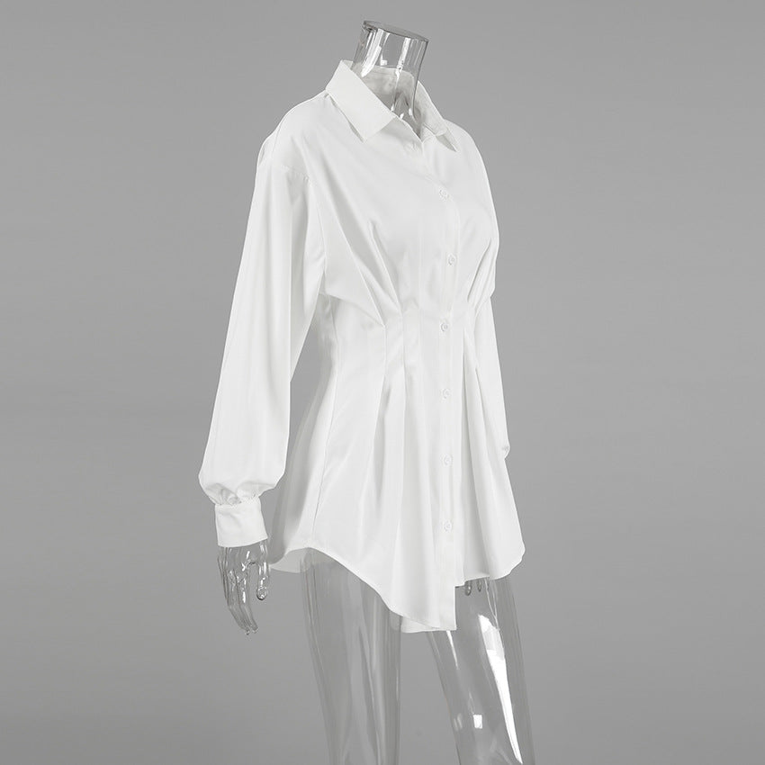 Cinched Pleated Long Sleeve Shirt
