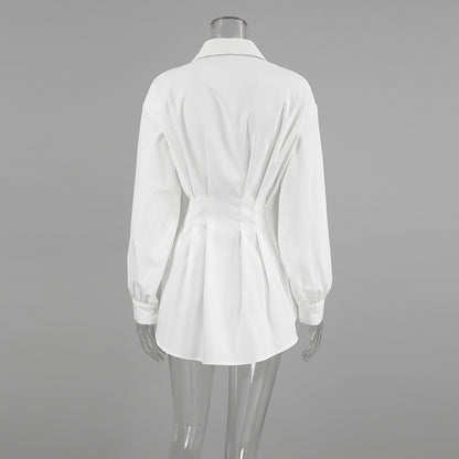 Cinched Pleated Long Sleeve Shirt